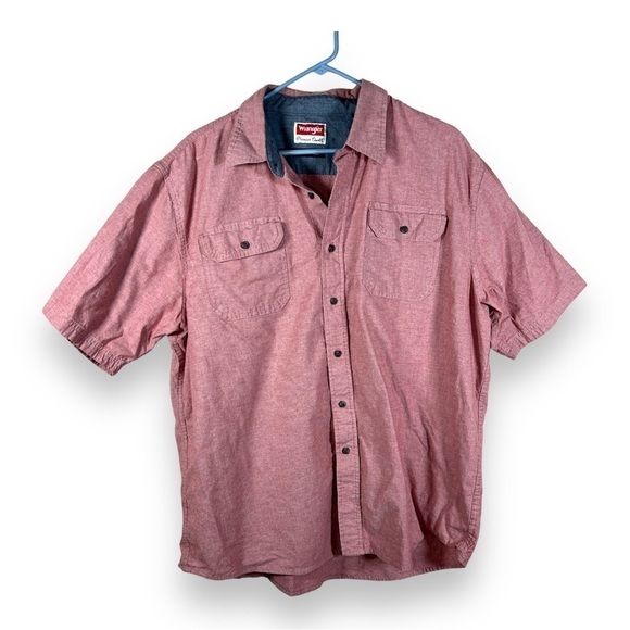 XL WRANGLER BRICK RED SHORT SLEEVE COMFORT FLEX BUTTON FRONT SHIRT STRETCH CASUA - Picture 1 of 8